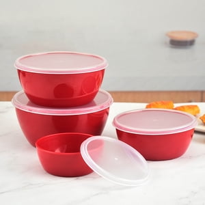 pstuiky Food Storage Containers 4-Piece Round Bowl Set with Airtight Lids Stackable Kitchen & Fridge Organization Bpa-Free Plastic for Leftovers, Meal Prep, Lunches & Snacks