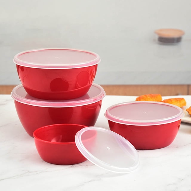 UsTZtai Stackable Bowl with Lid 4-Piece Set Airtight, Freshness Storage Container for Fridge Cutlery, Plastic Food Keeper