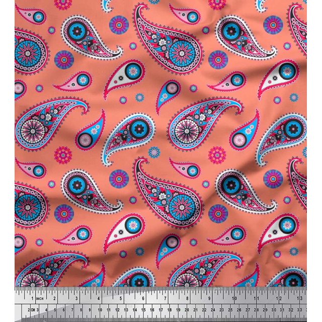 Soimoi Polyester Crepe Fabric Artistic Paisley Fabric Prints by Yard 42 Inch Wide