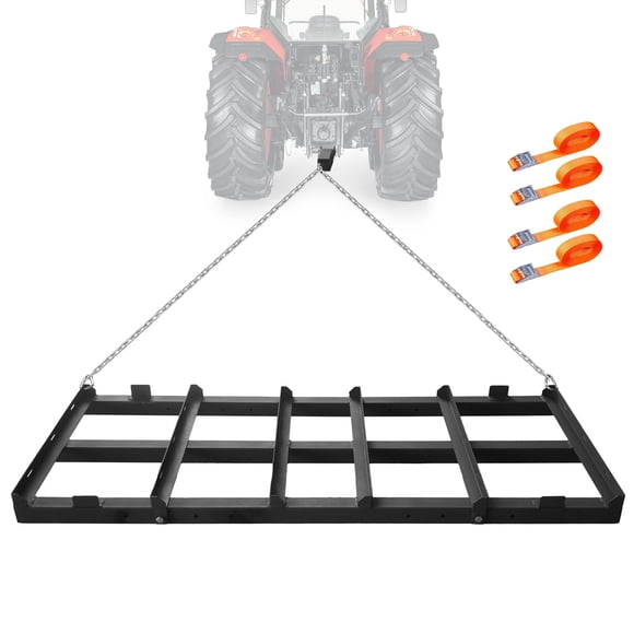 Yiwa Herse de Traction Robuste de 4 Pi, Remorqueuse pour Gradins Arrière avec Râteau à Gravier Réglable, Chaîne et 4 Ceintures de Sécurité pour VTT, UTV Ou Tracteur pour l'Entrée et le Sol