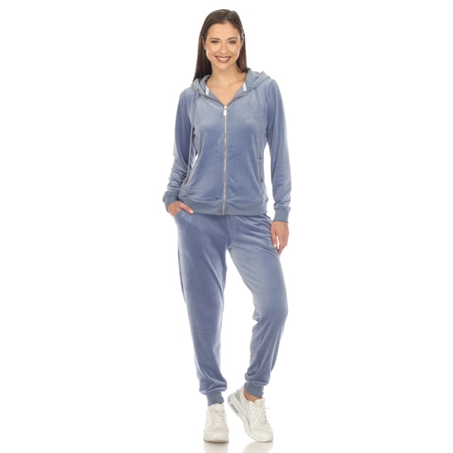 White Mark Women's 2 Piece Velour Tracksuit Set