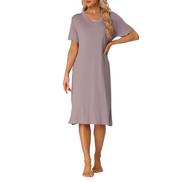 INSPIRE CHIC Robe T-shirt Décontractée à Manches Courtes pour Femme Chemise de Nuit Nuisette Basique Tenue de Nuit Robe-Chemise Midi m Violet