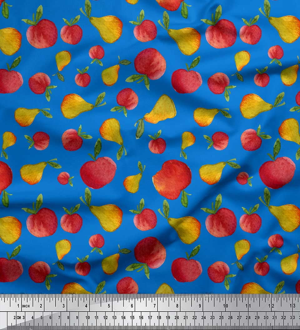 Soimoi Blue Georgette Viscose Fabric Mix Fruit Print Fabric by Yard 44 Inch Wide