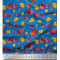 thumbnail image 1 of Soimoi Blue polyester Crepe Fabric Mix Fruit Print Fabric by the Yard 42 Inch Wide, 1 of 3