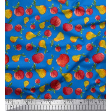 Soimoi Blue polyester Crepe Fabric Mix Fruit Print Fabric by the Yard 42 Inch Wide