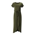 thumbnail image 4 of Pompotops Women's Solid Color Casual Short-Sleeved Lace-Up O-Neck Slit Irregular Dress, 4 of 5