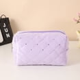 thumbnail image 1 of HOARBOEG Velvet Sequin Diamond Patterned Makeup Bag For Girls With Large Capacity Storage Student Zipper Stationery Bag Pencil Case, 1 of 2