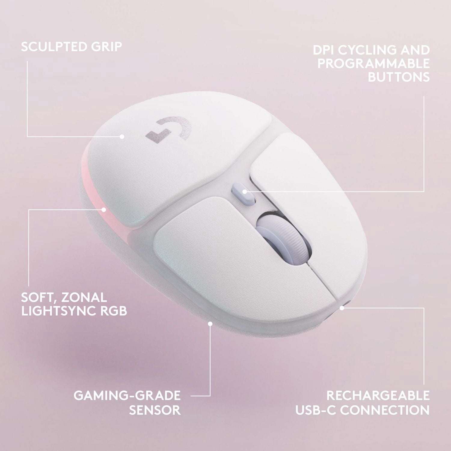 Logitech G705 Wireless Gaming Mouse, Customizable LIGHTSYNC RGB Lighting - Off White