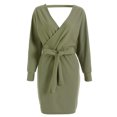 thumbnail image 5 of CEHVOM Robe à Manches Longues pour Femmes, Couleur Unie, Aguichant, Lacets, Col en V, 5 of 5