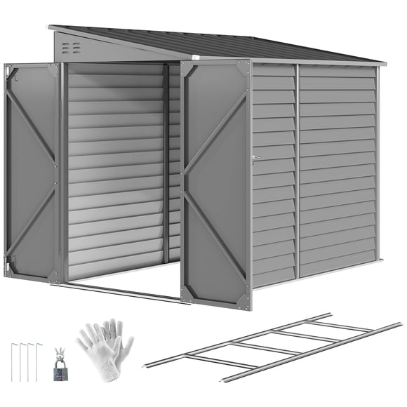 Outsunny Remise de Rangement Extérieure en Métal 4,6 Pieds x 9 Pieds avec Portes Verrouillables Gris