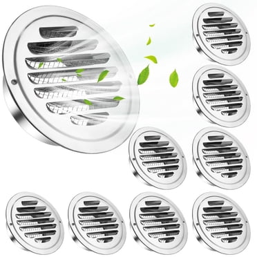 8 Pcs Évents de Soffite d'Air, Évents de Sortie d'Air en Acier Inoxydable de 4 Pouces, Couvercles de Grille à Persiennes Rondes avec Grille Moustiquaire, Capuchons de Sortie de Ventilation d'Air à Conduites Plates, Évents de Soffite d'Air Muraux pour la Maison, le Bureau