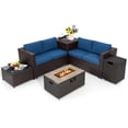 thumbnail image 1 of Gymax Ensemble de Canapé de Patio 6 Pcs et Table à Feu, Ensemble de Canapé Sectionnel d'Extérieur en Rotin avec Coffre de Rangement, Bleu Marine, 1 of 8