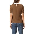 thumbnail image 3 of INSPIRE CHIC Blouse Plissée à Manches Courtes Bouffantes pour Femme à Col Peter Pan Contrastant Brun Foncé S, 3 of 5