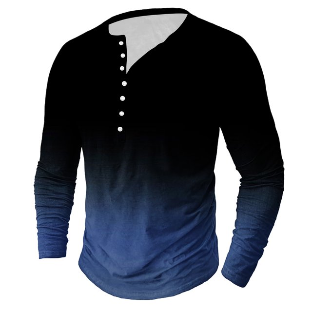 Men's Printing Button Casual Long Sleeve Round-Neck Blouses Shirts RXIRUCGD Marine, Taille: 4TG