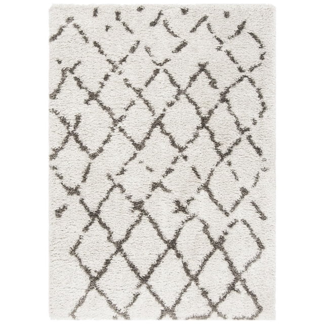 Safavieh Flokati Tapis Risto Géométrique pour Aire en Laine Ivoire Naturelle avec une texture shag Pelucheuse et un Motif Losange Gris Foncé Tufté à la Main sur Endos en Toile de Coton, Idéal pour Ajouter Chaleur et texture aux Chambres Ou aux Salons et Souvent Utilisé comme accent de Sol Douillet.