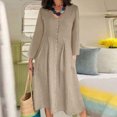 thumbnail image 1 of Gspmoly Robes d'Été, Mode Femmes Col en V Uni Manches Longues Bouton Robe Décontractée Longueur Genou Robes Formelles pour Femmes Liquidation, 1 of 6