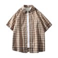 thumbnail image 1 of Birdeem Chemises pour Hommes Chemise Décontractée Mode à Carreaux Col Rabattu Bouton Manches Courtes Blouse, 1 of 10