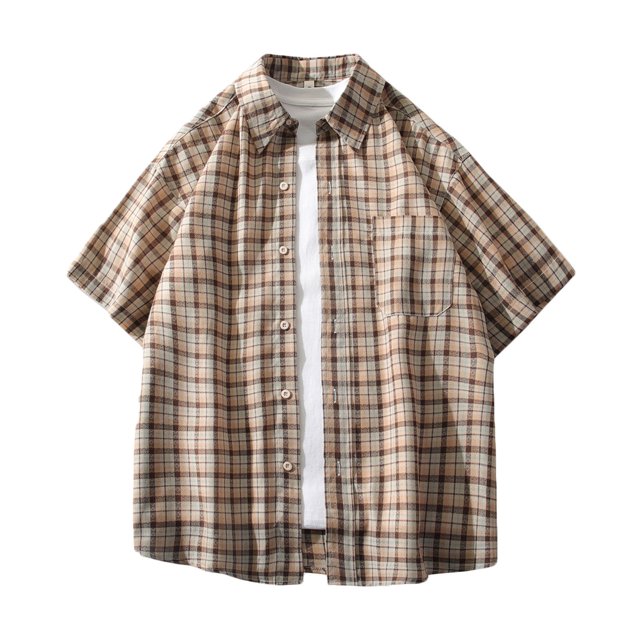 Birdeem Chemises pour Hommes Chemise Décontractée Mode à Carreaux Col Rabattu Bouton Manches Courtes Blouse