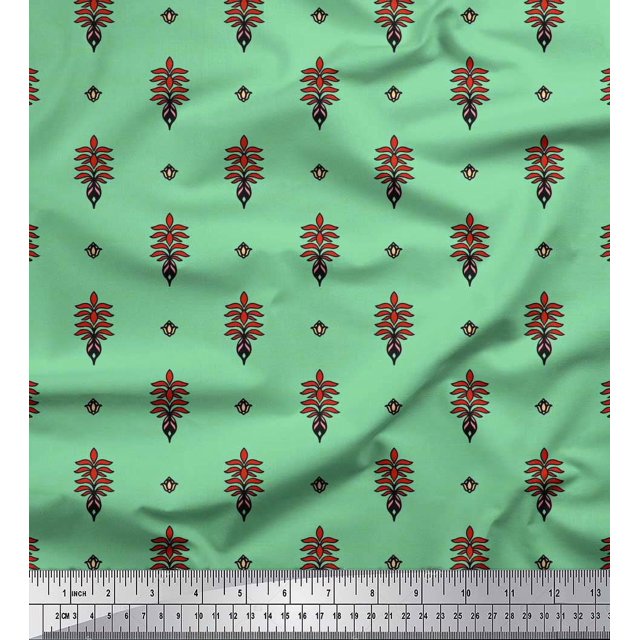 Soimoi Velvet Fabric Leaves & Floral Block Print Fabric by the Yard 58 Inch Wide