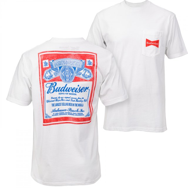 Budweiser 852950-3xlarge Vintage Label Front & Back Mens T-Shirt, White - 3XL