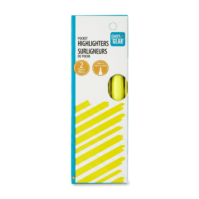 Pen+Gear Pocket Highlighter, Chisel Tip, Yellow, 2 Count