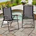 thumbnail image 3 of Patiojoy 2-Piece Folding Outdoor Patio Chair Sling Back Camping Chair with Armrest & Pillow Black, 3 of 10