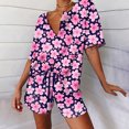 thumbnail image 2 of XZNGL Womens Pajamas Set Shorts Womens Spring and Summer Loose Fitting Pajama Short Sleeved V-Neck Pajama Set Drawstring Shorts Set Womens Pajamas Set Summer Pajama Sets for Women Shorts, 2 of 6