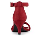 thumbnail image 2 of BLISSFUL STEP Women's Shoes Faux Suede Ankle Strap Kitten Heel Slide Straps Solid Sandals  Red 6, 2 of 8