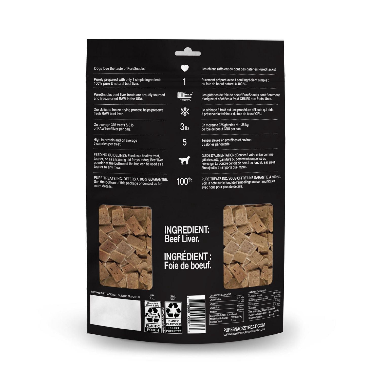 PureSnacks gâteries séchées à froid de foie de boeuf pour chien