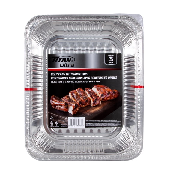 TITAN Ultra Plats profonds en aluminium avec couvercles bombés, paquet de 3