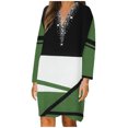 thumbnail image 1 of Pompotops Robe Mi-Mollet pour Femme, Mode Rétro, Imprimé Géométrique, à Panneaux, Manches Longues, Col en V, en Solde, 1 of 5