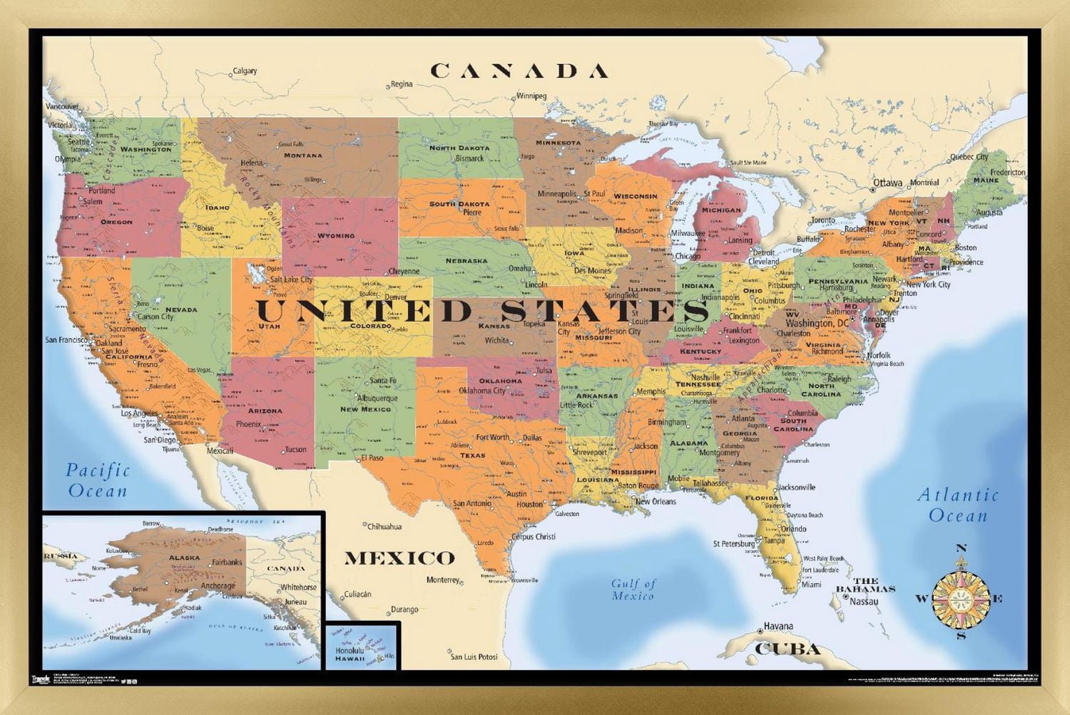 Map - USA Wall Poster, 22.375" x 34" Framed