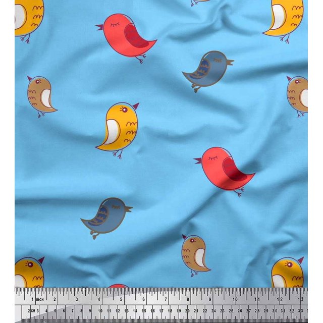 Soimoi Poly Georgette Fabric Bird Clip Art Printed Fabric 1 Yard 42 Inch Wide