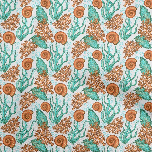 oneOone Rayon Turquoise Blue Fabric Sea Shells Ocean Fabric For Sewing Printed Craft Fabric By The Yard 56 Inch Wide