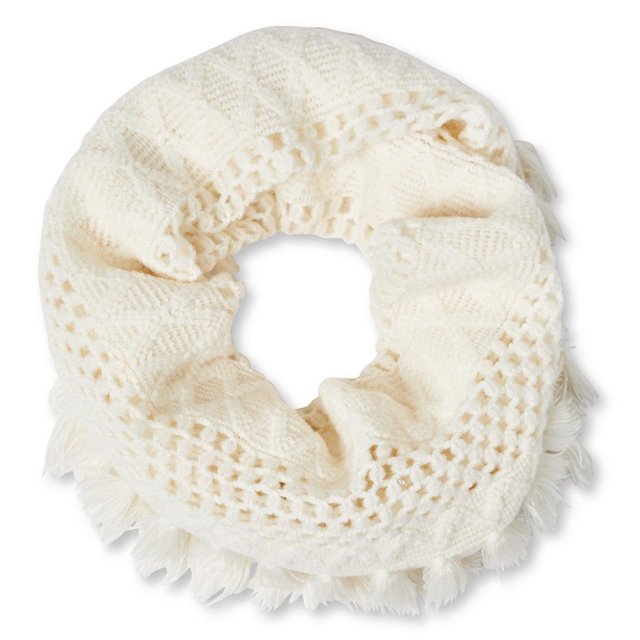 George Foulard à Boucle au Crochet pour Femme en Blanc Cassé, Faite de 100 % Acrylique avec un Motif de Losanges au Crochet et de Treillis et un Ourlet à Pompons, Format 55 X 15 Pouces, Conçue pour Ajouter une Chaleur Légère et une texture aux Tenues, Convient Aussi comme Accessoire pour Cheveux Stylé.