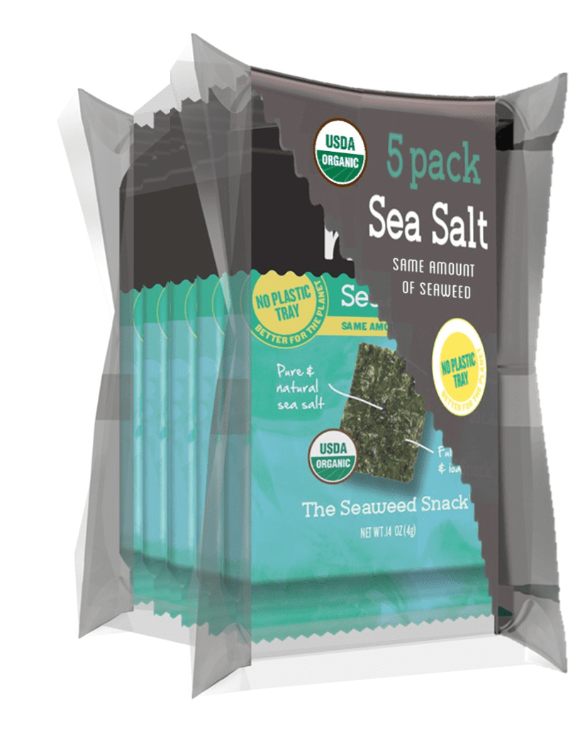 Ocean's Halo collation d'algues à saveur de sel de mer, biologique, snack de nori croustillant, 5 collations individuelles de 4g.