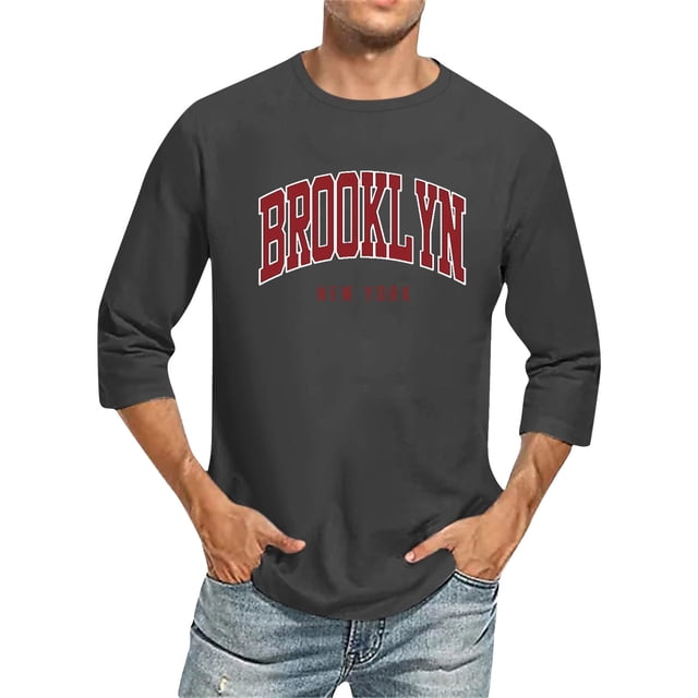 T-Shirts pour Hommes Manches 3/4 Col Rond Confortable Couleur Dégradée Ajusté Gris Foncé Hauts d'Automne Taille TTTTG