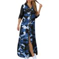 thumbnail image 2 of CEHVOM Robe Longue Décontractée pour Femme à Col en V, à Agencement de Couleurs, avec Boutons et Poches, à Manches Longues, 2 of 5