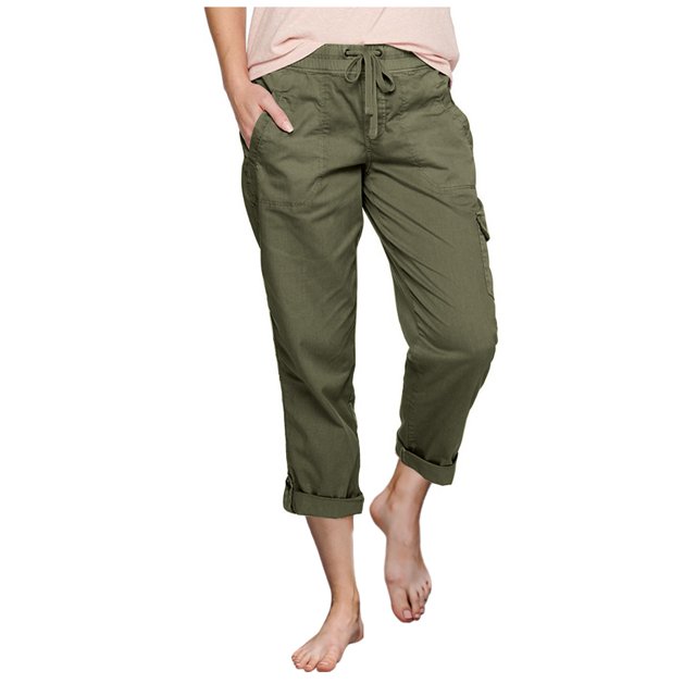 Cargo Pants Women Plus Size Casual Solid Color Comfy High Rise Pants for Women Fashion Loose Fit Daily Wide Leg Drawstring Lightweight Party Vacation Beach Pants with Pocket(Army Green,S)