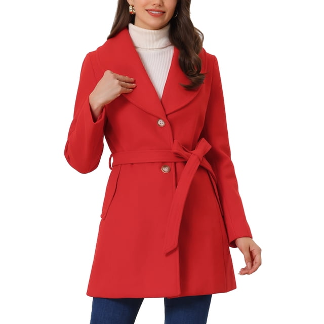INSPIRE CHIC Manteau Trench Long à Simple Boutonnage pour Femme, Mignon, Col Rabattu, Ceinturé, m Rouge