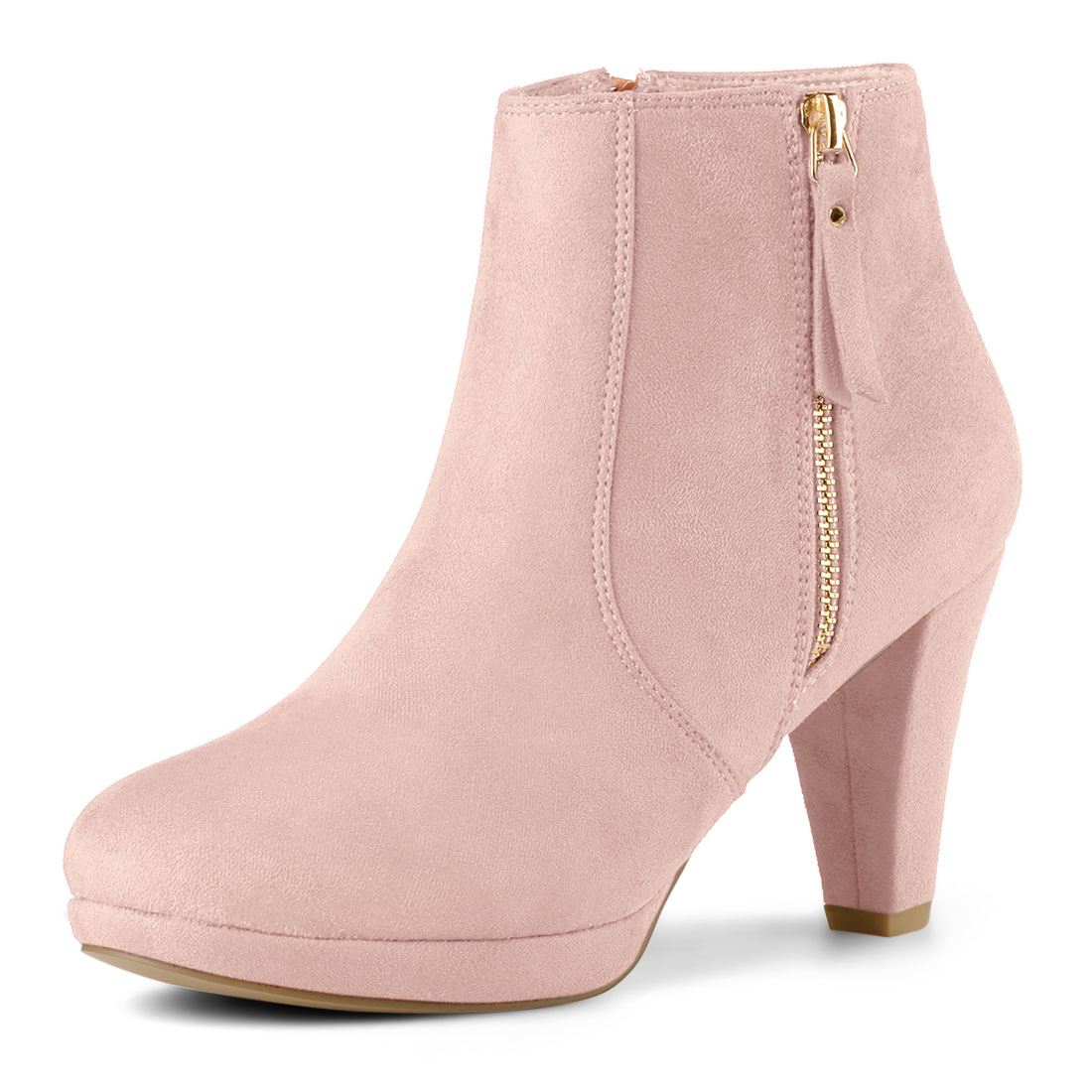 Unique Bargains Bottines à Talon Bloc à Plateforme Basse à Fermeture Éclair Latérale pour Femmes