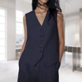 thumbnail image 3 of Women Button Down Waistcoats Comfy Slim Fit ChicJacket Waistcoat (Army Green XS), 3 of 7