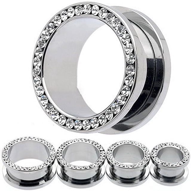 1 Paire de Tunnels d'Oreille en Strass en Acier Inoxydable pour Perçage, Bouchons, Jauges, Kits d'Étirement d'Oreille