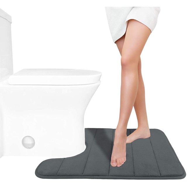 ORUYROP Memory Foam Toilet Bath Mat U-Shaped, 24 X 20 Inches,Soft and Comfortable, Super Water Absorption, Non-Slip, Machine Wash and Easier to Dry for Bathroom Commode Contour Rug, Dark Gray