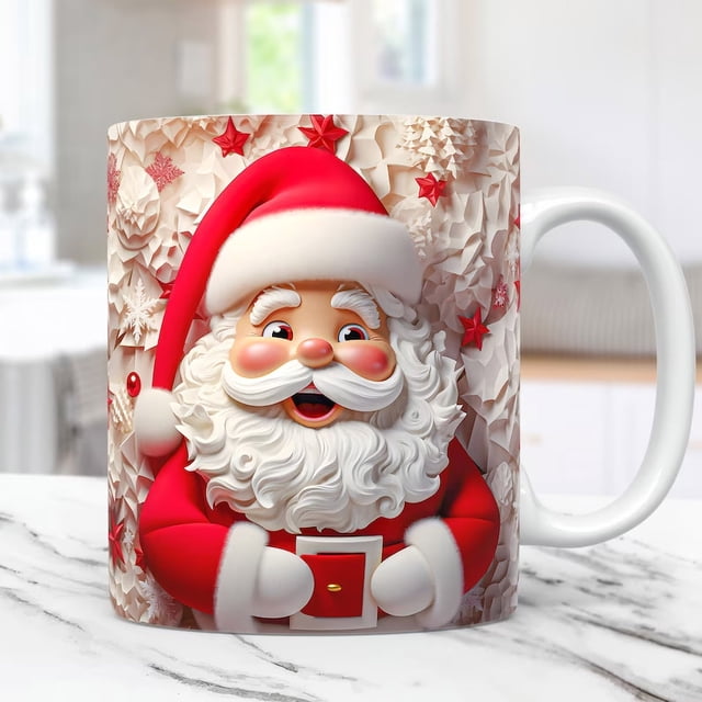 Aqestyerly Christmas Inflatable Mug Snowman Santa Mug Puffy Coffee Mug Press Gift Holiday Ceramic Mug With Handle HWRETIE