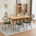 thumbnail image 3 of Rattan Dining Chairs Set of 2, Mid Century Dining Room Chairs with Metal Legs, Modern Velvet Upholstered, Mesh Back Cane Kitchen Chair for Dining Room, Kitchen, Living Room, Green, 3 of 8