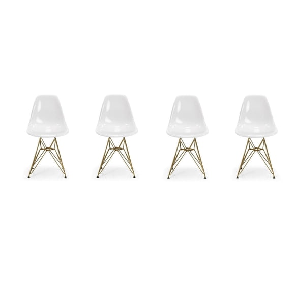 Plata Décor Import Inc White Eiffel Gold Legs Chair Set of 4