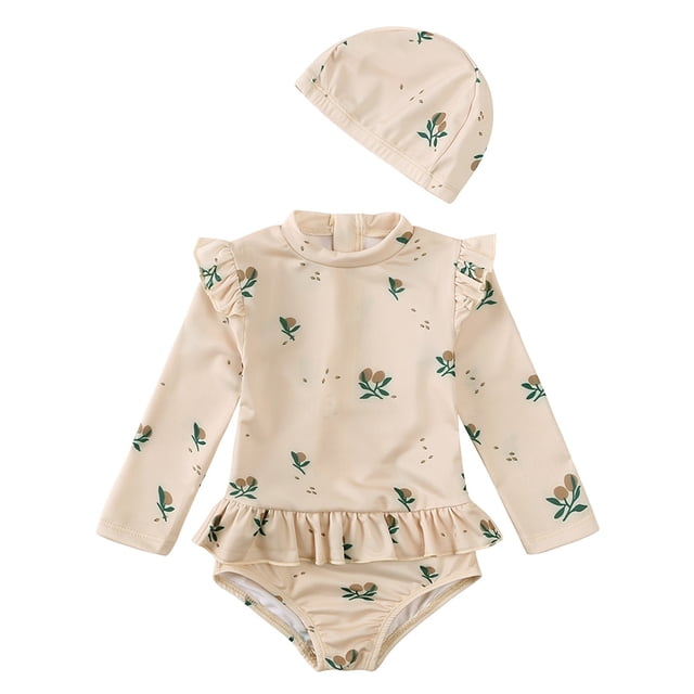 Girl Rash Guard Swimwear Flower Graphic Printed Sun Protection Long Sleeve Bathing Suit 5-6 Years Girl Fashion