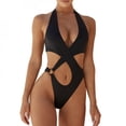 thumbnail image 2 of Women‘s Bikini Hollow Solid Color One-piece Summer Beach Swimmsuits White M, 2 of 6