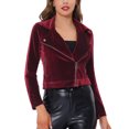 thumbnail image 1 of INSPIRE CHIC Veste de Moto Courte en Velours pour Femme à Revers Cranté avec Fermeture Éclair m Rouge Vin, 1 of 5
